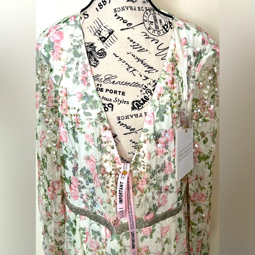 Mac Duggal Floral Midi Dress - White and Pink - Picture 5 of 16